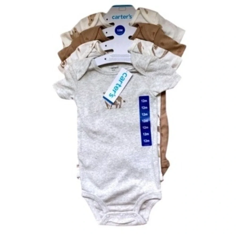 Carter's Baby Boys 4-pack Body Suit Tan,‎ Heather Gray, White 12M New with Tags!